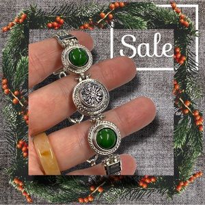 Women's bracelet green interchangeable stones silver starburst crystals NEW
